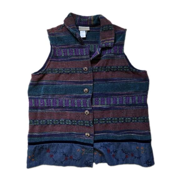 Coldwater Creek Jackets & Blazers - Coldwater Creek Tapestry Vest Embroidered Hem Button Front Cotton Womens L GUC
